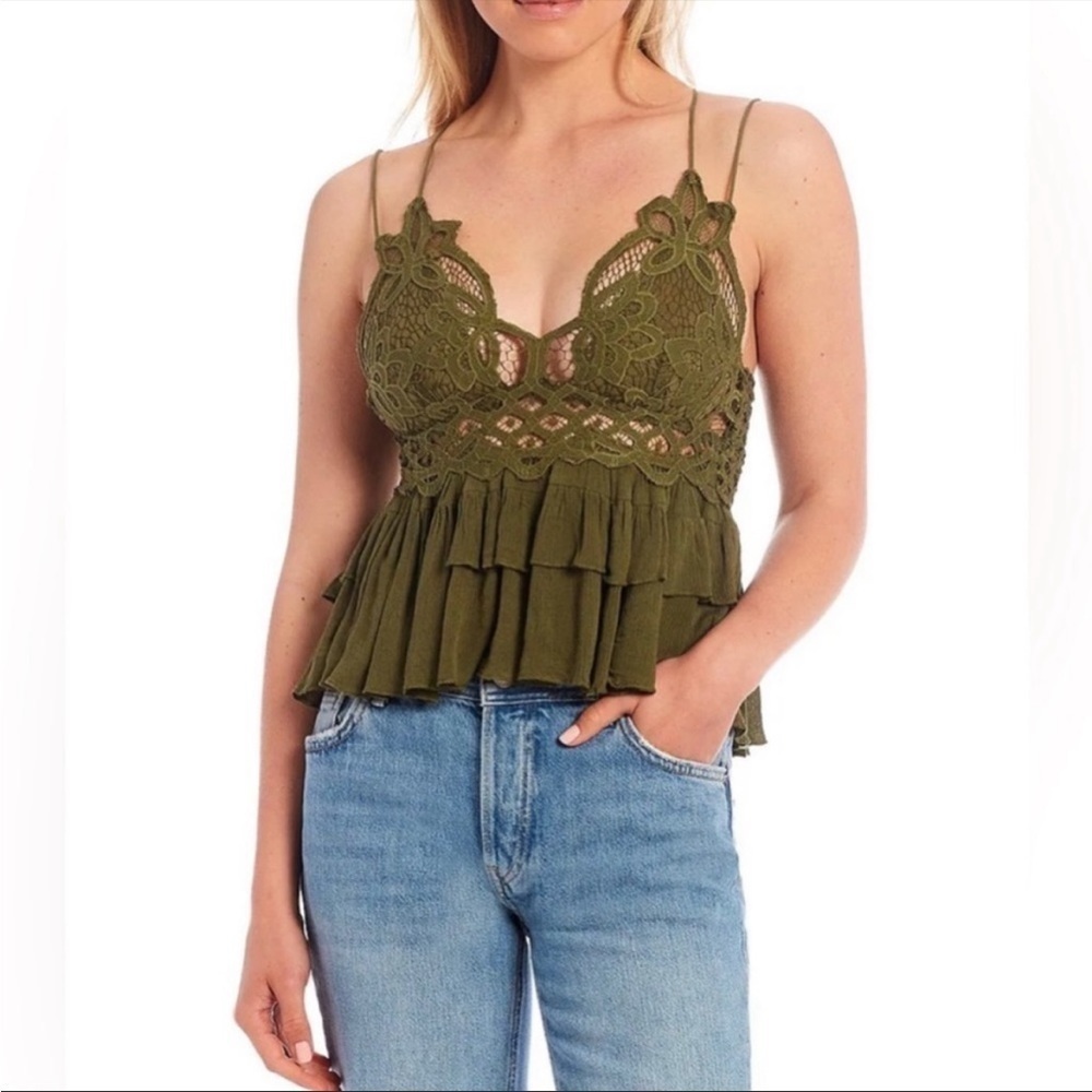 Free People Adella Cami Olive Sparrow Size S NWT